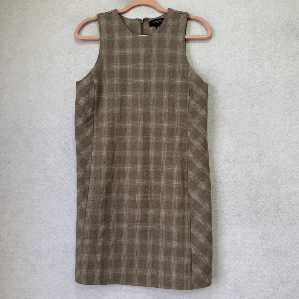 Banana Republic Dress Womens 4 Brown Plaid Sleeveless Sheath Career Work Office